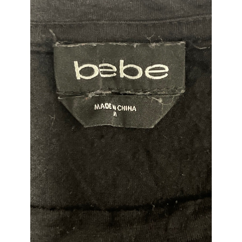 Bebe Womens Black Rhinestone Logo T-Shirt Short Sleeve Y2K Rayon Top Size M - Picture 4 of 9